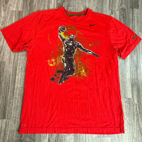 Nike LeBron Dri-Fit Red Basketball Tee Cyber Dunk Graphic Shirt Size Large - Picture 1 of 9